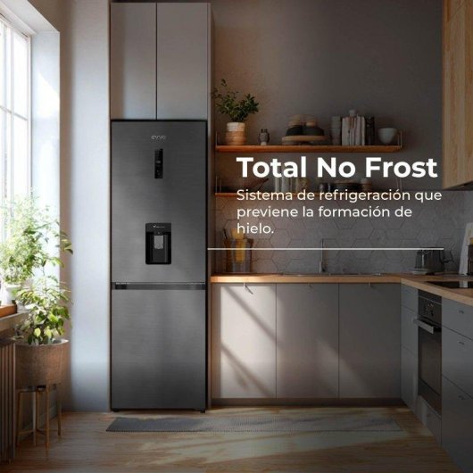 Frigorífico Combi Evvo F56DX Total No Frost 180cm 320L D Dark Inox Dispensador Agua