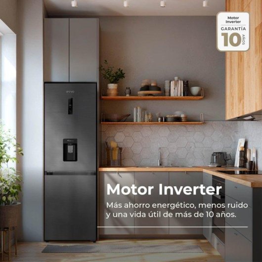 Frigorífico Combi Evvo F56DX Total No Frost 180cm 320L D Dark Inox Dispensador Agua