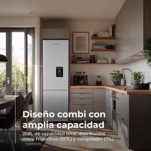 Frigorífico Combi Evvo Home F51 Pro Aqua Defrost 185cm 268L D Blanco Dispensador Agua