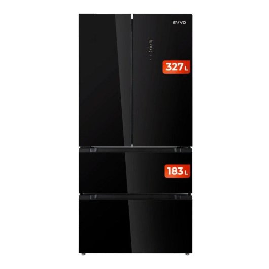 Frigorífico Cuatro Puertas Evvo F100B Glass Total No Frost 178cm 490L E Negro