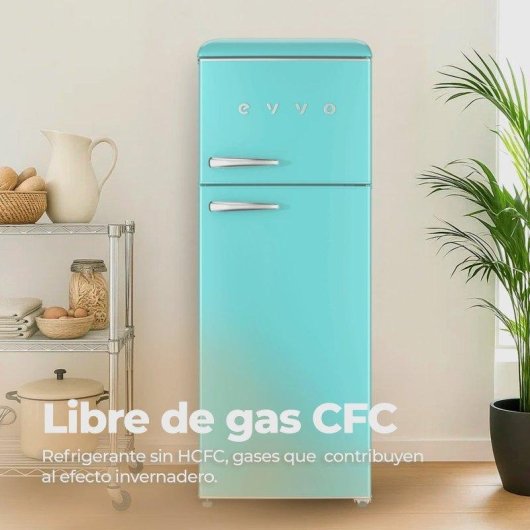 Frigorífico Dos Puertas Evvo F45BL Defrost 148,2cm 215L E Azul pastel