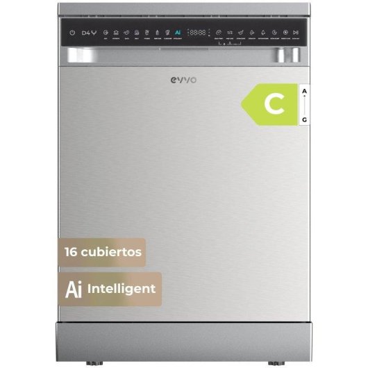 Lavavajillas Evvo Home D4YX 16 cubiertos Clase C Extra Silent Inox