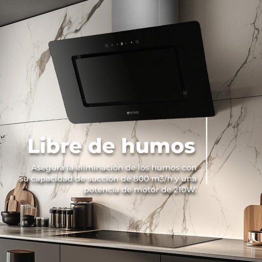 Campana extractora Evvo CE48 Black Canalisation 90cm avec contrôle tactile