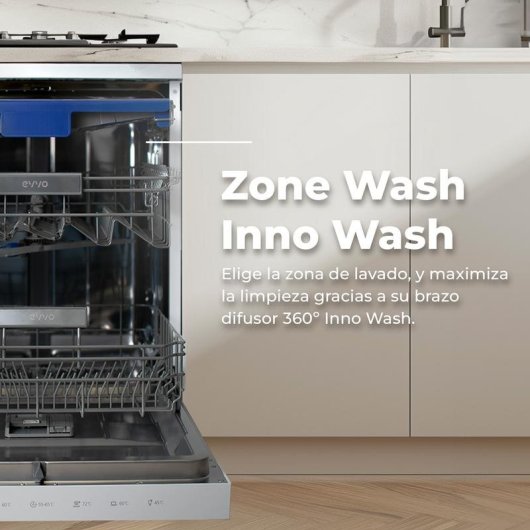 Lavavajillas Evvo D5X 14 cubiertos B Inox 8 programas con Turbo y Zone Wash