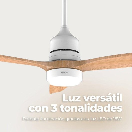Ventilador de Techo con Luz Evvo Home V540 Wood 40W 132cm 6 Velocidades Motor DC Mando Temporizador Invierno