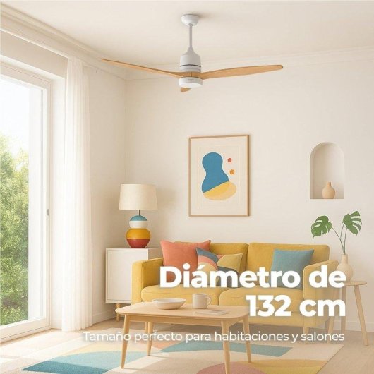 Ventilador de Techo con Luz Evvo Home V540 Wood 40W 132cm 6 Velocidades Motor DC Mando Temporizador Invierno