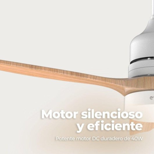 Ventilador de Techo con Luz Evvo Home V540 Wood 40W 132cm 6 Velocidades Motor DC Mando Temporizador Invierno