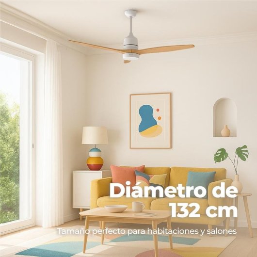 Ventilador de Techo con Luz Evvo Home V540 Wood 40W 132cm 6 Velocidades Motor DC Mando Temporizador Invierno