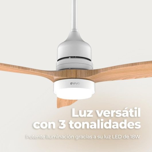 Ventilador de Techo con Luz Evvo Home V540 Wood 40W 132cm 6 Velocidades Motor DC Mando Temporizador Invierno