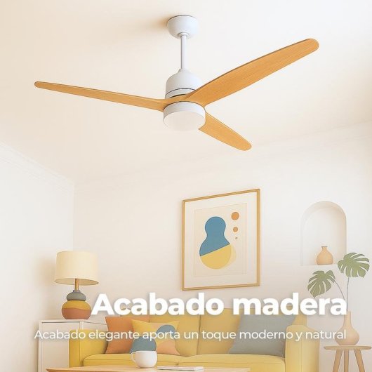 Ventilador de Techo con Luz Evvo Home V540 Wood 40W 132cm 6 Velocidades Motor DC Mando Temporizador Invierno