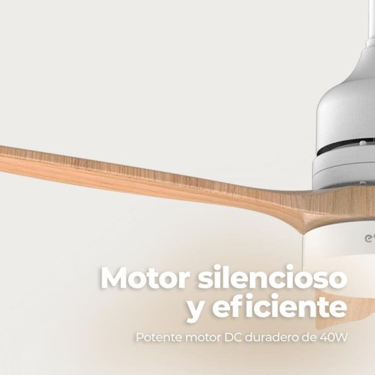 Ventilador de Techo con Luz Evvo Home V540 Wood 40W 132cm 6 Velocidades Motor DC Mando Temporizador Invierno