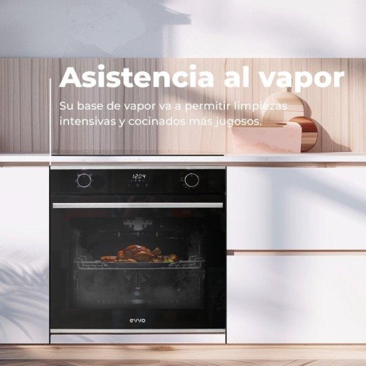 Horno Multifunción Evvo Home H20 72L 60cm Hidrolítico A Vapor Triple Cristal Negro