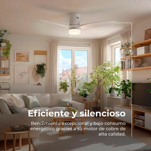 Ventilador de Techo con Luz Evvo Home V553 White 40W 132cm 6 Velocidades Motor DC Silencioso Mando Temporizador Función Invierno