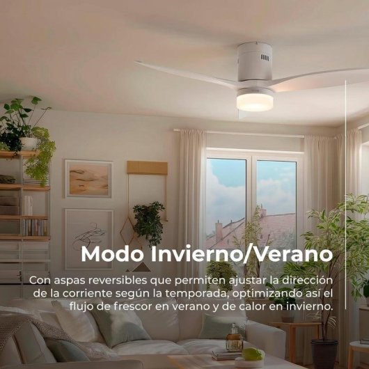 Ventilador de Techo con Luz Evvo Home V553 White 40W 132cm 6 Velocidades Motor DC Silencioso Mando Temporizador Función Invierno