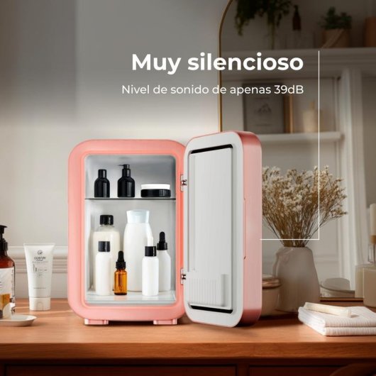 Nevera portátil EVVO F6 Beauty 6 L Espejo con Luz LED Rosa
