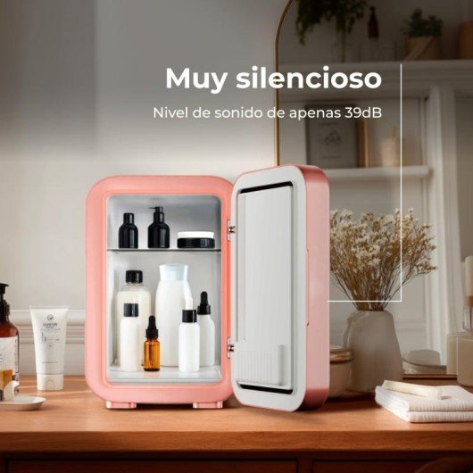 Nevera portátil EVVO F6 Beauty 6 L Espejo con Luz LED Rosa