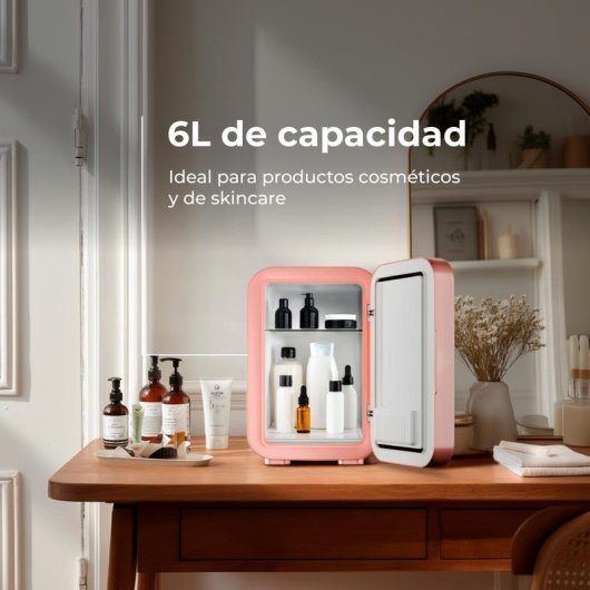 Nevera portátil EVVO F6 Beauty 6 L Espejo con Luz LED Rosa