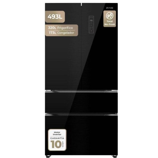 Frigorífico Americano Evvo F81 Glass Black Total No Frost 178cm 493L E Negro