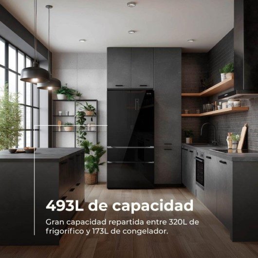 Frigorífico Americano Evvo F81 Glass Black Total No Frost 178cm 493L E Negro