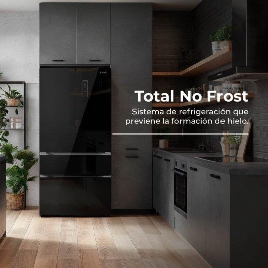 Frigorífico Americano Evvo F81 Glass Black Total No Frost 178cm 493L E Negro