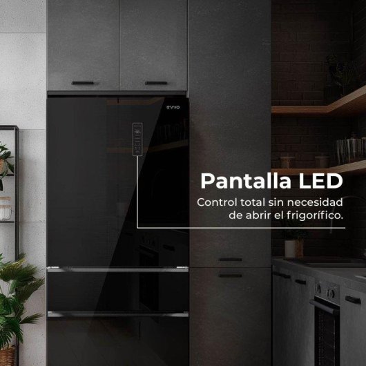 Frigorífico Americano Evvo F81 Glass Black Total No Frost 178cm 493L E Negro