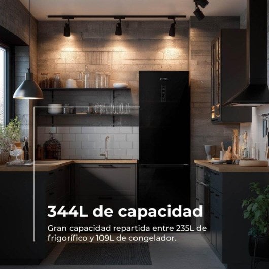 Frigorífico Combi Evvo F59b Glass No Frost 185cm 344L E Negro