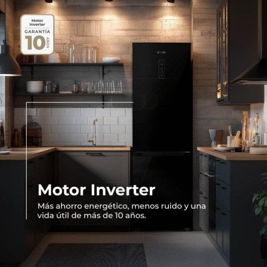 Frigorífico Combi Evvo F59b Glass No Frost 185cm 344L E Negro