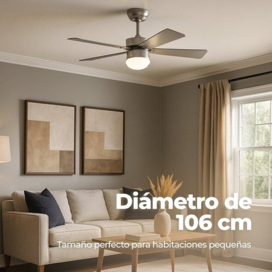 Ventilador de Techo con Luz Evvo Home V415 Steel 56W 106cm 3 Velocidades Motor de Cobre Silencioso Función Invierno