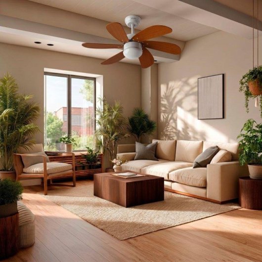 Ventilador de Techo con Luz Evvo Home V315 Wood 56W 92cm 3 Velocidades Motor Cobre Modo Invierno