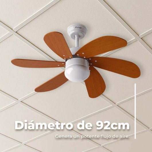 Ventilador de Techo con Luz Evvo Home V315 Wood 56W 92cm 3 Velocidades Motor Cobre Modo Invierno