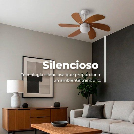 Ventilador de Techo con Luz Evvo Home V315 Wood 56W 92cm 3 Velocidades Motor Cobre Modo Invierno