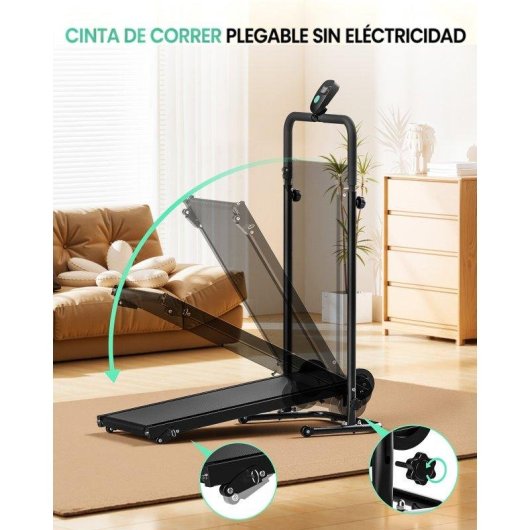 Cinta de correr plegable sin electricidad AKLUER con doble volante y monitor digital