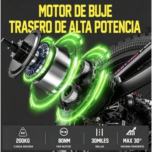 Bicicleta eléctrica Cleytro Fm110 1200W 80km neumáticos todoterreno