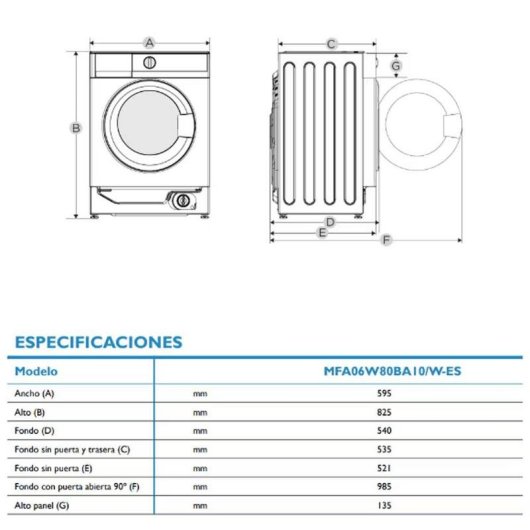Lavasecadora Midea 8 kg A D MFA06D80BA10/W-ES con motor BLDC Inverter