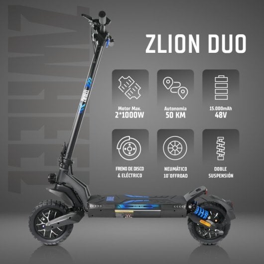 Patinete eléctrico Zwheel ZLion Duo 1000W 50km Suspensión y frenos disco Negro