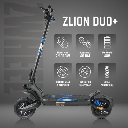 Patinete eléctrico Zwheel ZLion Duo+ 2x500W Autonomía 60km Ruedas 10" Off-Road Negro