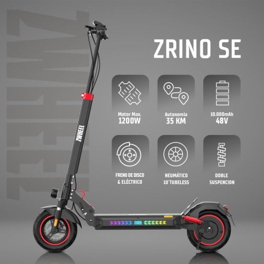 Patinete eléctrico Zwheel Zrino SE 600W Autonomía 35km Doble suspensión Negro