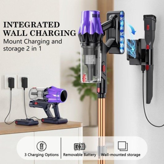 Aspiradora sin Cable Blossom Vertical 600W 65 min Hepa Morado/Dorado