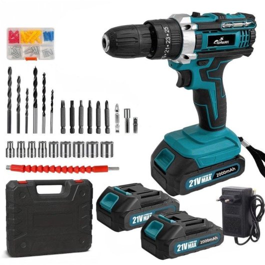 Taladro Percutor Atornillador Inalámbrico Blossom 21V 3 en 1 con 2 Baterías