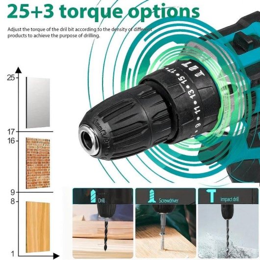 Taladro Percutor Atornillador Inalámbrico Blossom 21V 3 en 1 con 2 Baterías