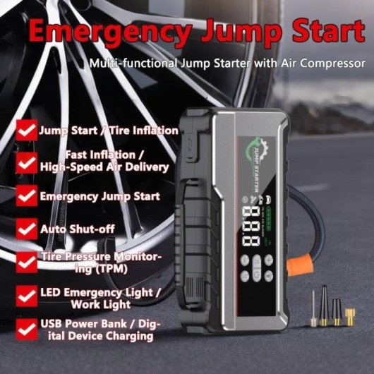 Auto-Starthilfe Blossom 12V 3000A 26800mAh mit Kompressor und Powerbank