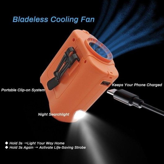 Mini Ventilador Portátil Blossom PC2411 5 Velocidades Motor Sin Escobillas Batería 10.000 mAh Luz LED SOS Powerbank