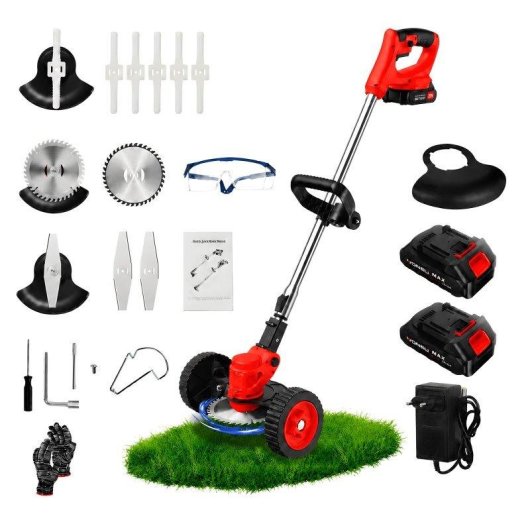 Desbrozadora eléctrica Blossom 21V 3 en 1 inalámbrica 2 baterías 15 cm roja