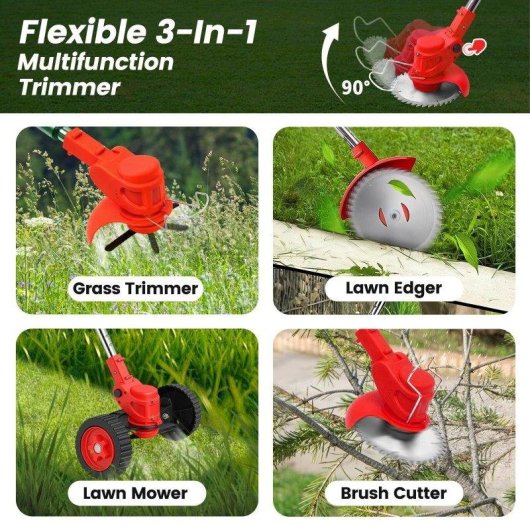 Desbrozadora eléctrica Blossom 21V 3 en 1 inalámbrica 2 baterías 15 cm roja