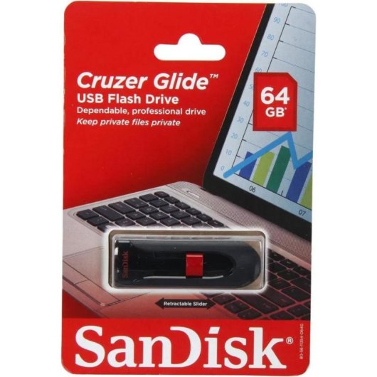 Unidad flash USB SanDisk Cruzer Glide 64GB USB 2.0 deslizante negro rojo
