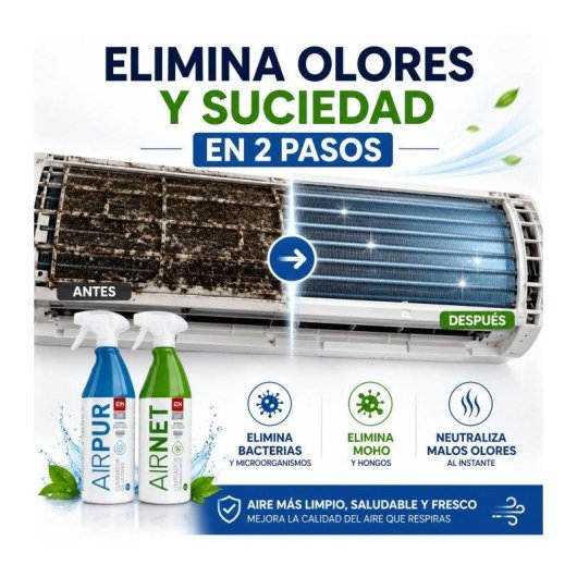 Pack limpiador aire acondicionado Bilake AIRNET + AIRPUR 2x750 ml higienizante y eliminador de olores