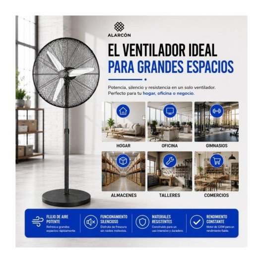 Ventilador de Pie Industrial Bilake Alarcon 120W 3 Velocidades Oscilante Cabezal Orientable