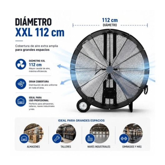 Ventilador Industrial de Suelo Bilake Maximum 1000W 112cm Motor Alta Resistencia Seguridad Metálica