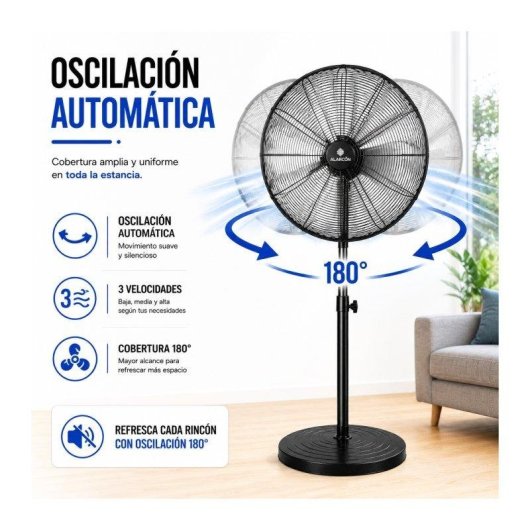 Ventilador de Pie Industrial Bilake Alarcon 180W 3 Velocidades Oscilante Cabezal Orientable