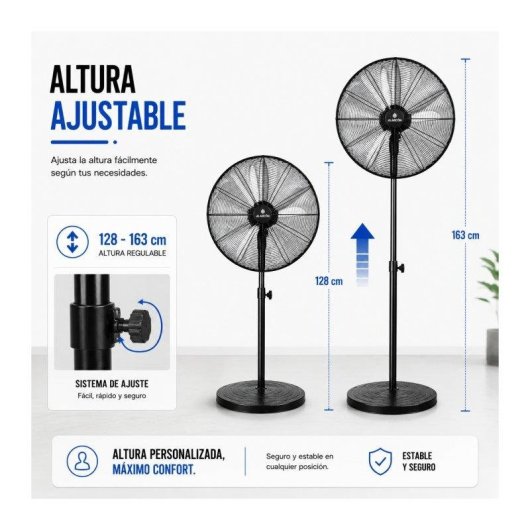 Ventilador de Pie Industrial Bilake Alarcon 180W 3 Velocidades Oscilante Cabezal Orientable